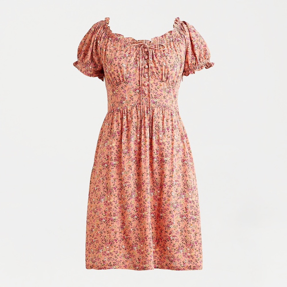 Jcrew Puff-sleeve Peasant Mini Dress in soft rayon